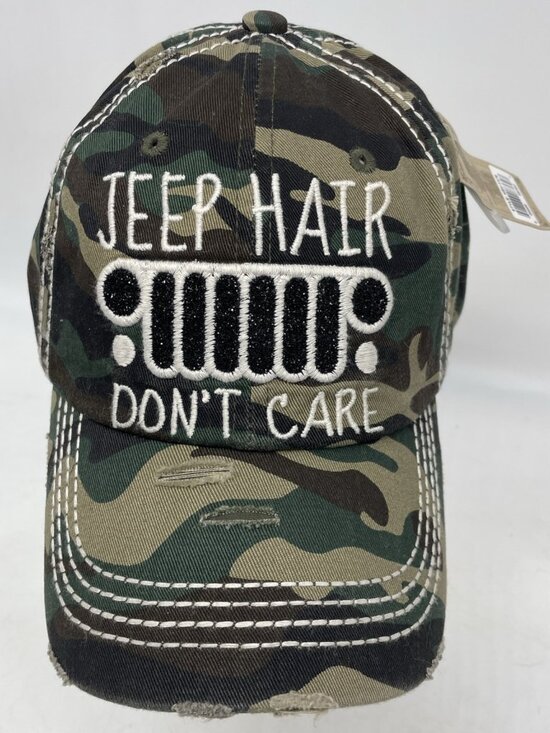 Kbethos "Jeep Hair Don't Care" Baseball Cap NWT Women Camo Distressed - Picture 1 of 7